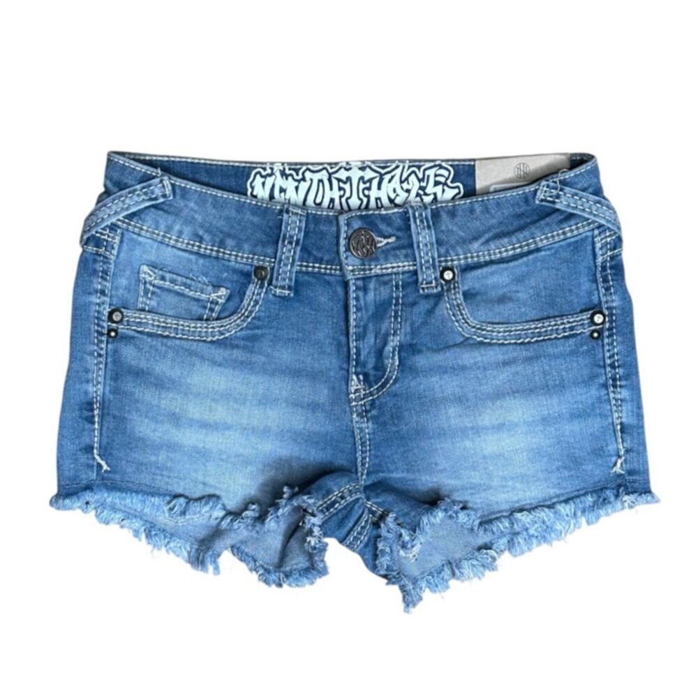 Ninth Hall Y2K Low Rise Embroidered Denim Micro Shorts Size Small